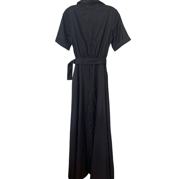 New STAUD Millie Satin Belted Maxi Shirt Dress Black Sz 2 MSRP $495 - Picture 6 of 10